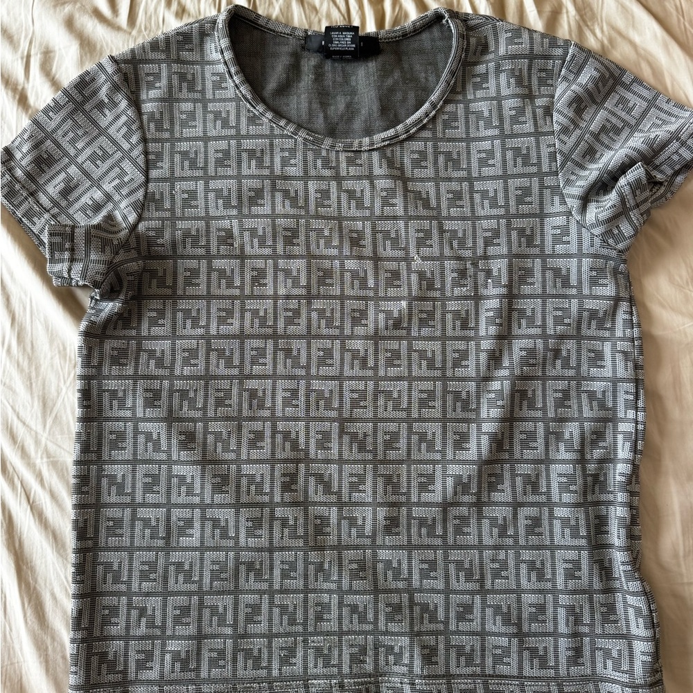 Fendi Gray Geometric Short Sleeve Tee